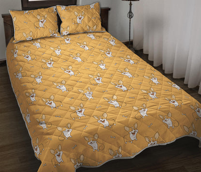 Little Corgi Pattern Print Quilt Bed Set