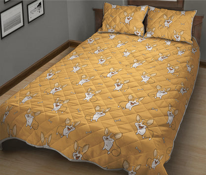 Little Corgi Pattern Print Quilt Bed Set