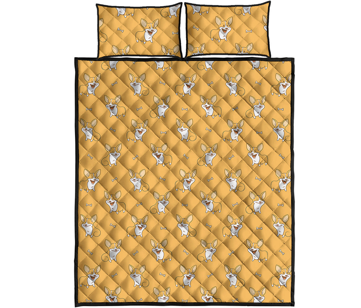 Little Corgi Pattern Print Quilt Bed Set