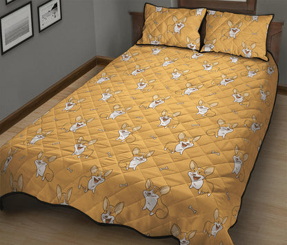 Little Corgi Pattern Print Quilt Bed Set