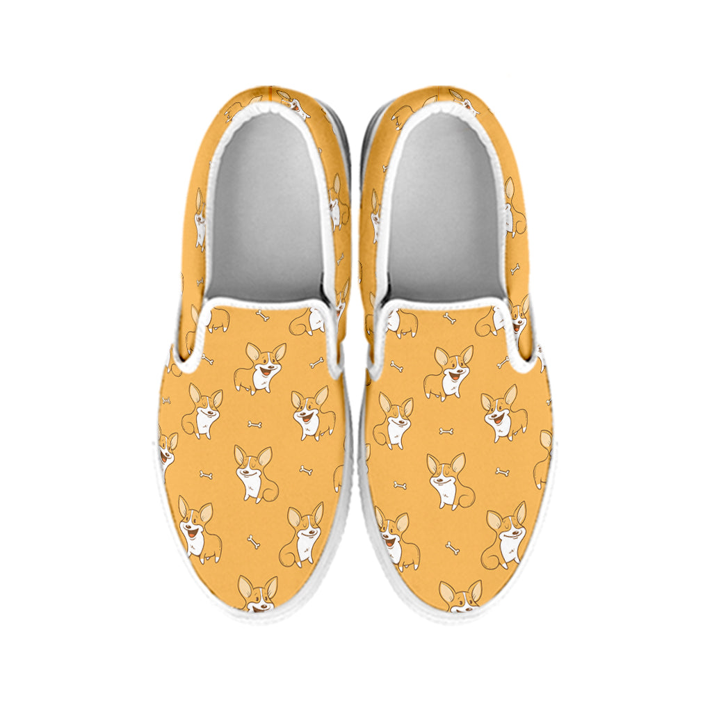 Little Corgi Pattern Print White Slip On Shoes