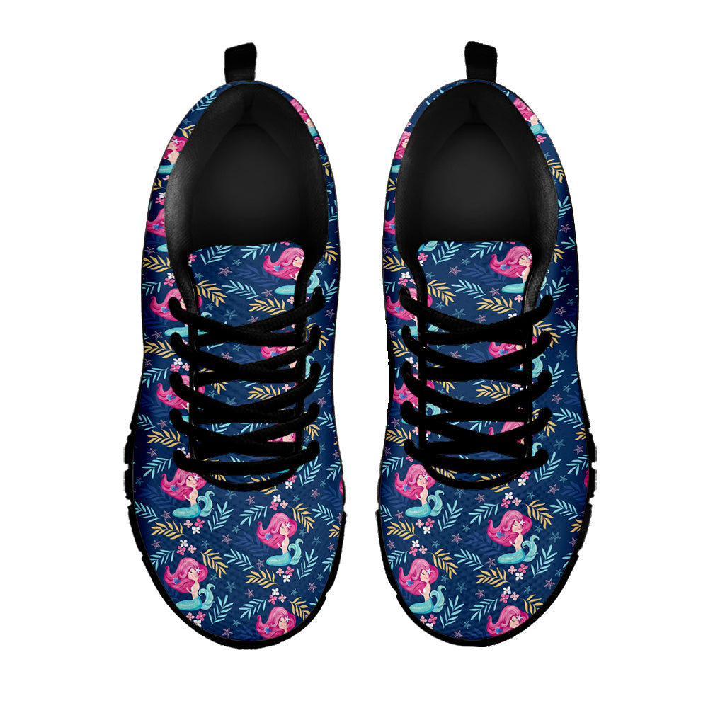 Little Cute Mermaid Pattern Print Black Sneakers