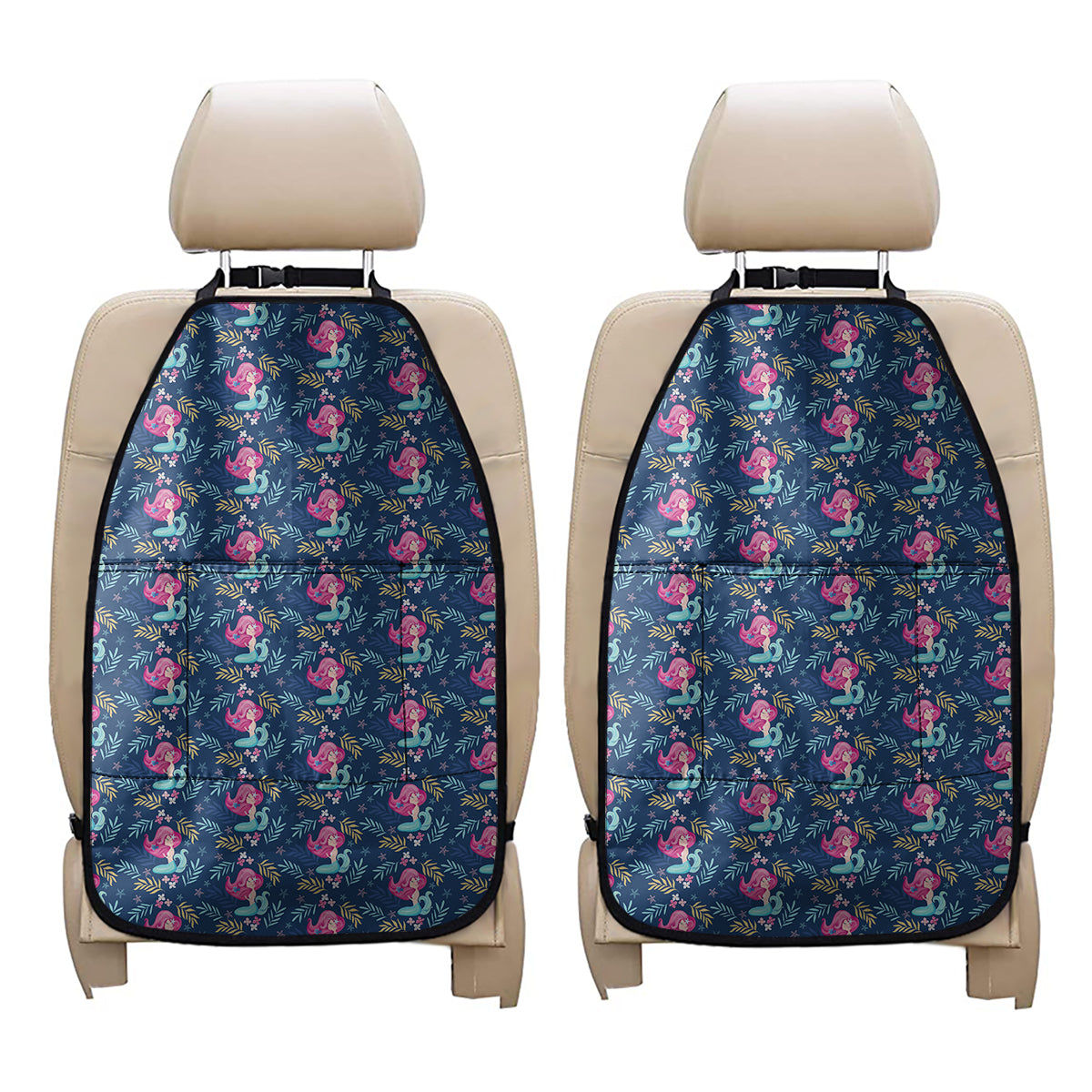 Little Cute Mermaid Pattern Print Car Seat Organizers