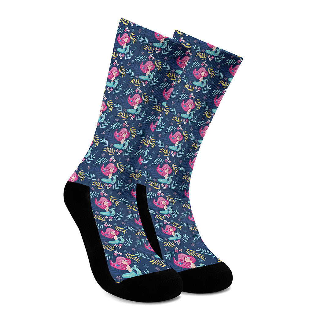 Little Cute Mermaid Pattern Print Crew Socks