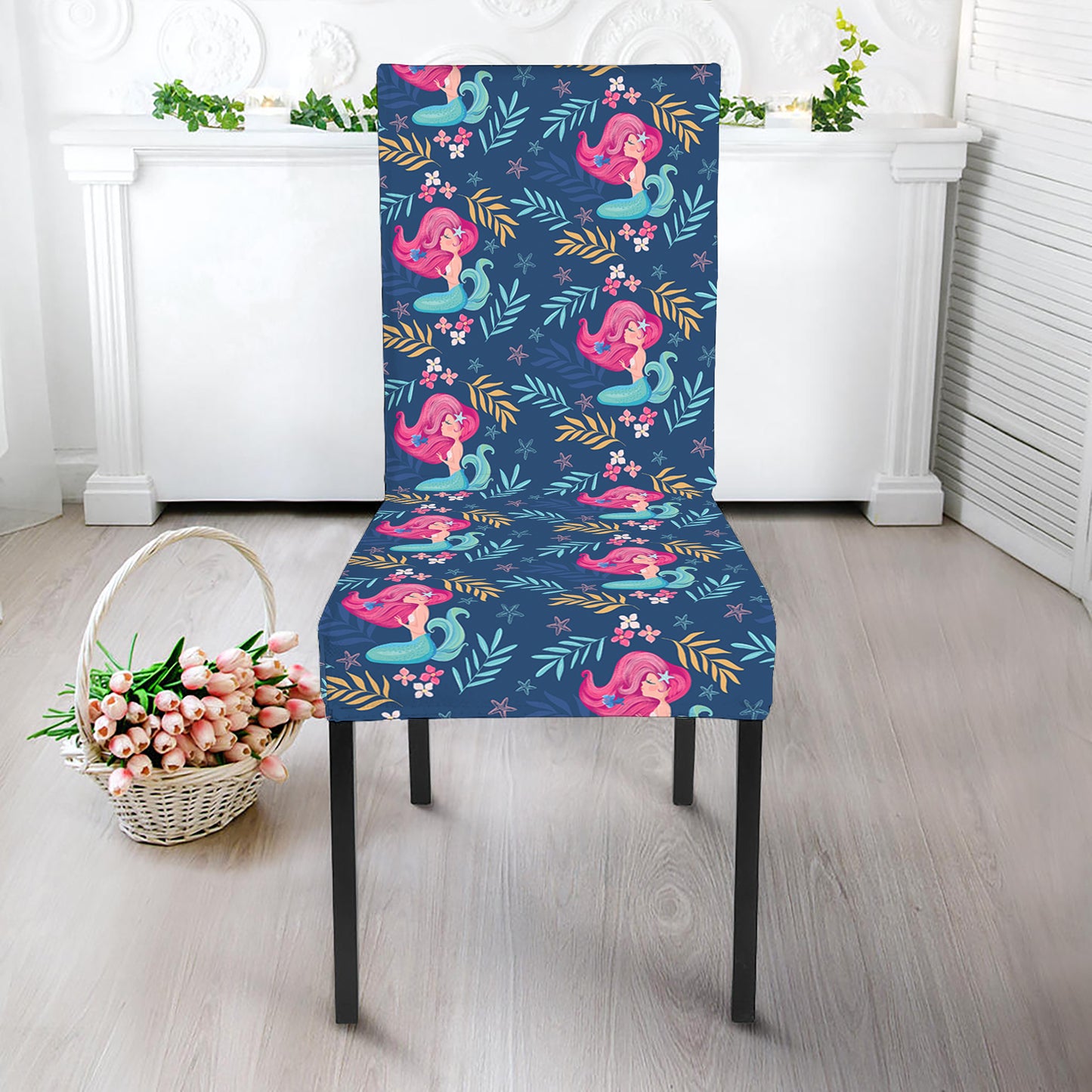 Little Cute Mermaid Pattern Print Dining Chair Slipcover