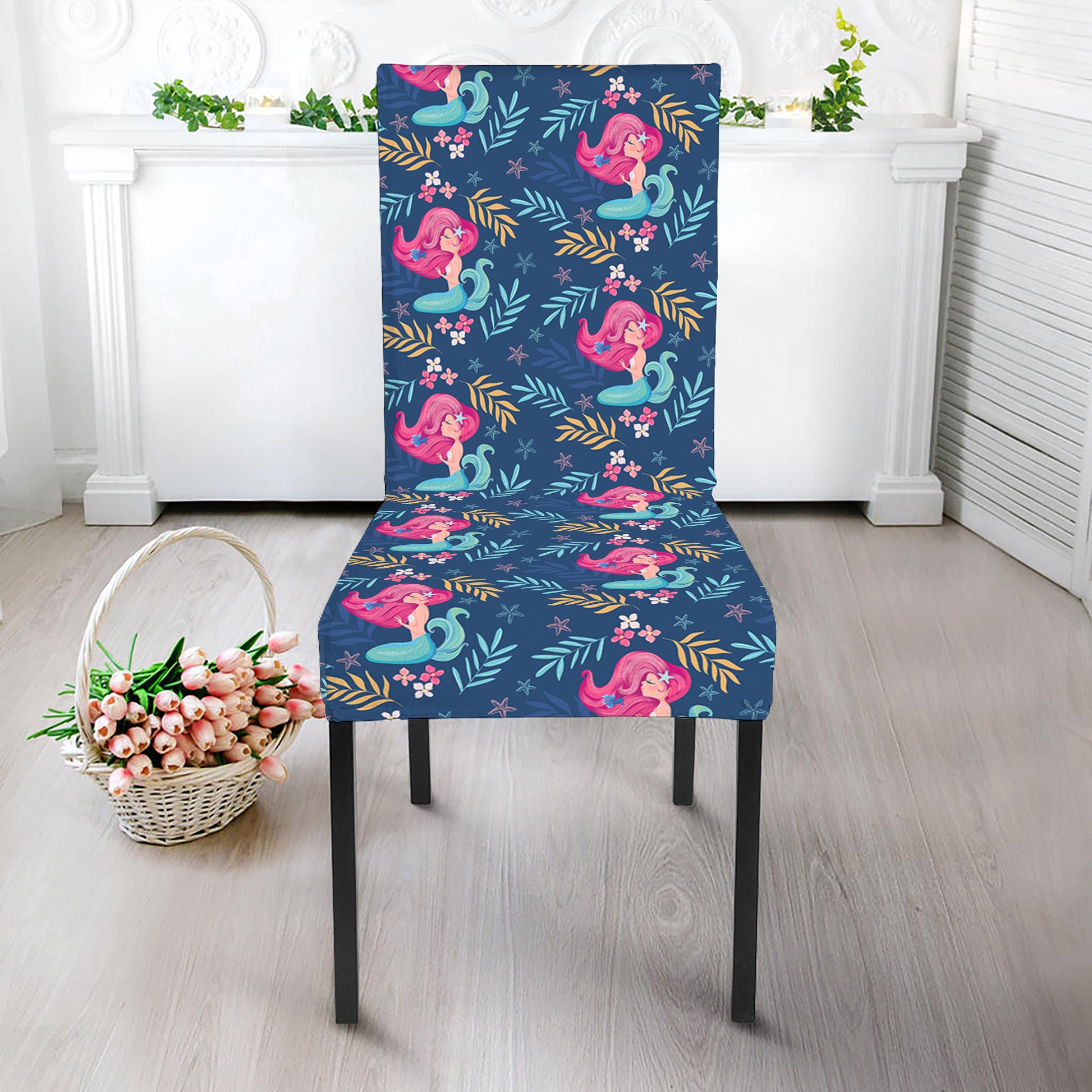 Little Cute Mermaid Pattern Print Dining Chair Slipcover
