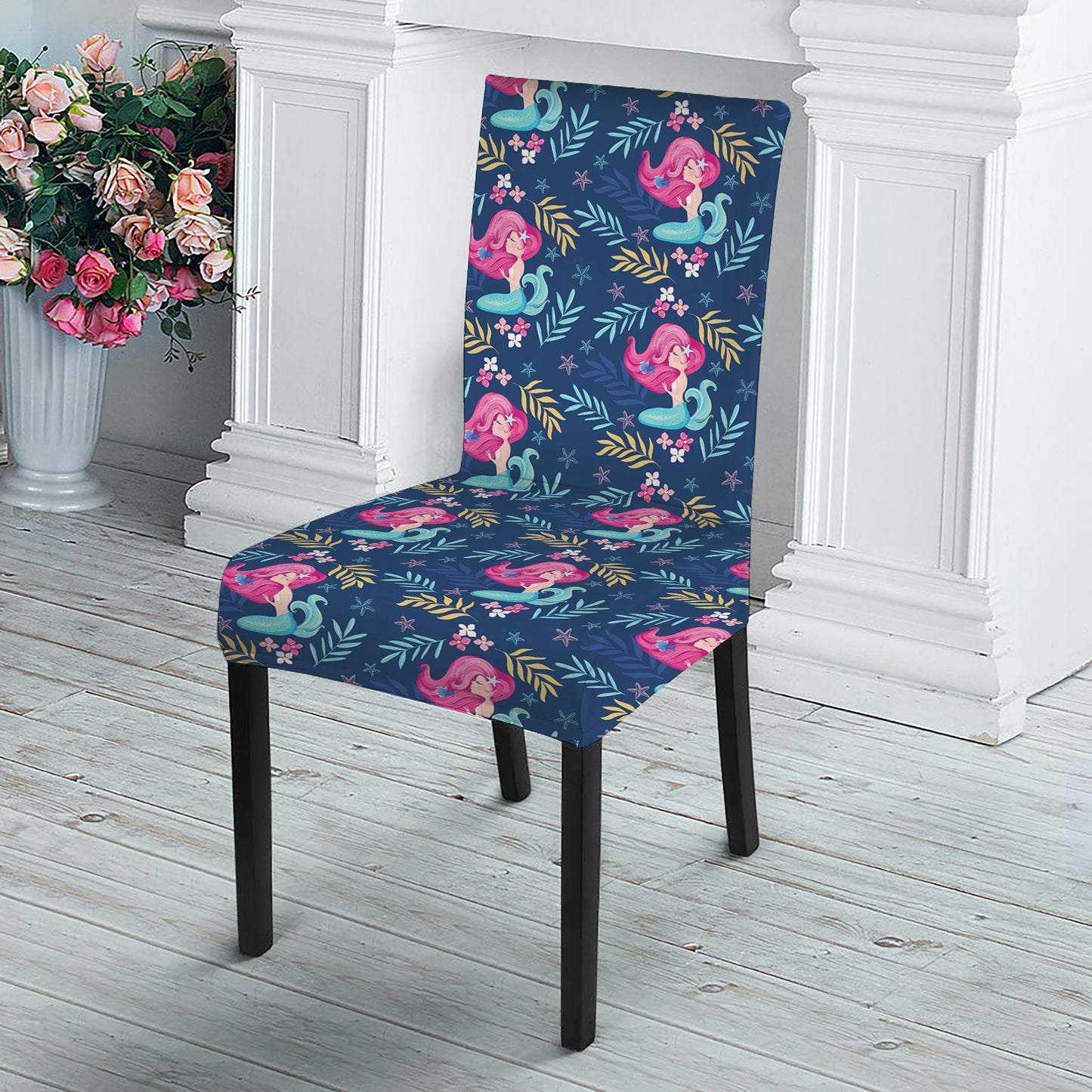 Little Cute Mermaid Pattern Print Dining Chair Slipcover