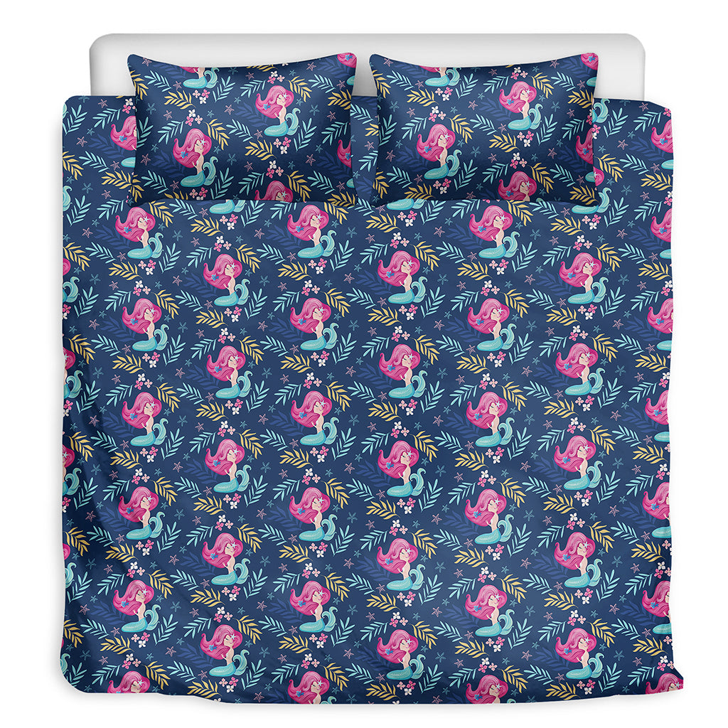 Little Cute Mermaid Pattern Print Duvet Cover Bedding Set