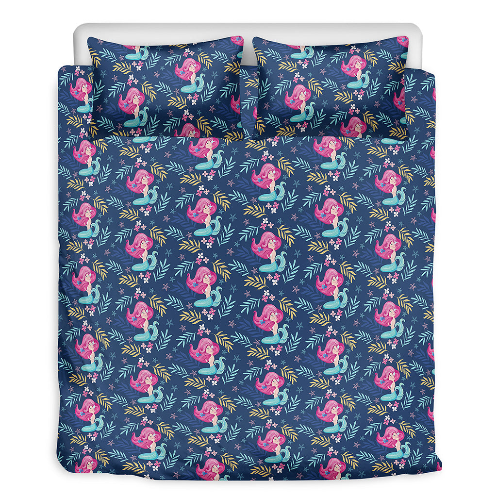 Little Cute Mermaid Pattern Print Duvet Cover Bedding Set