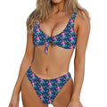 Little Cute Mermaid Pattern Print Front Bow Tie Bikini