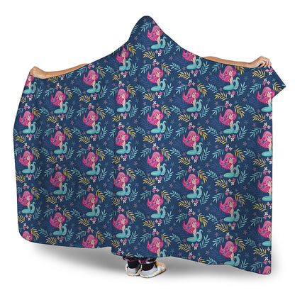 Little Cute Mermaid Pattern Print Hooded Blanket