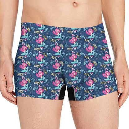 Little Cute Mermaid Pattern Print Men's Boxer Briefs