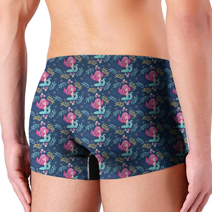 Little Cute Mermaid Pattern Print Men's Boxer Briefs