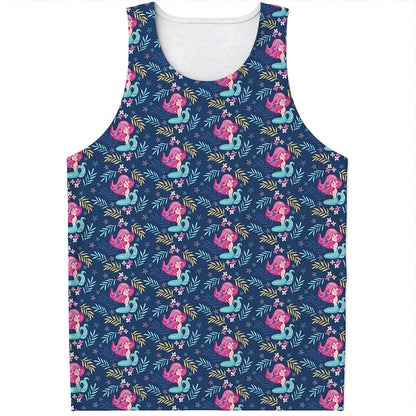 Little Cute Mermaid Pattern Print Men's Tank Top