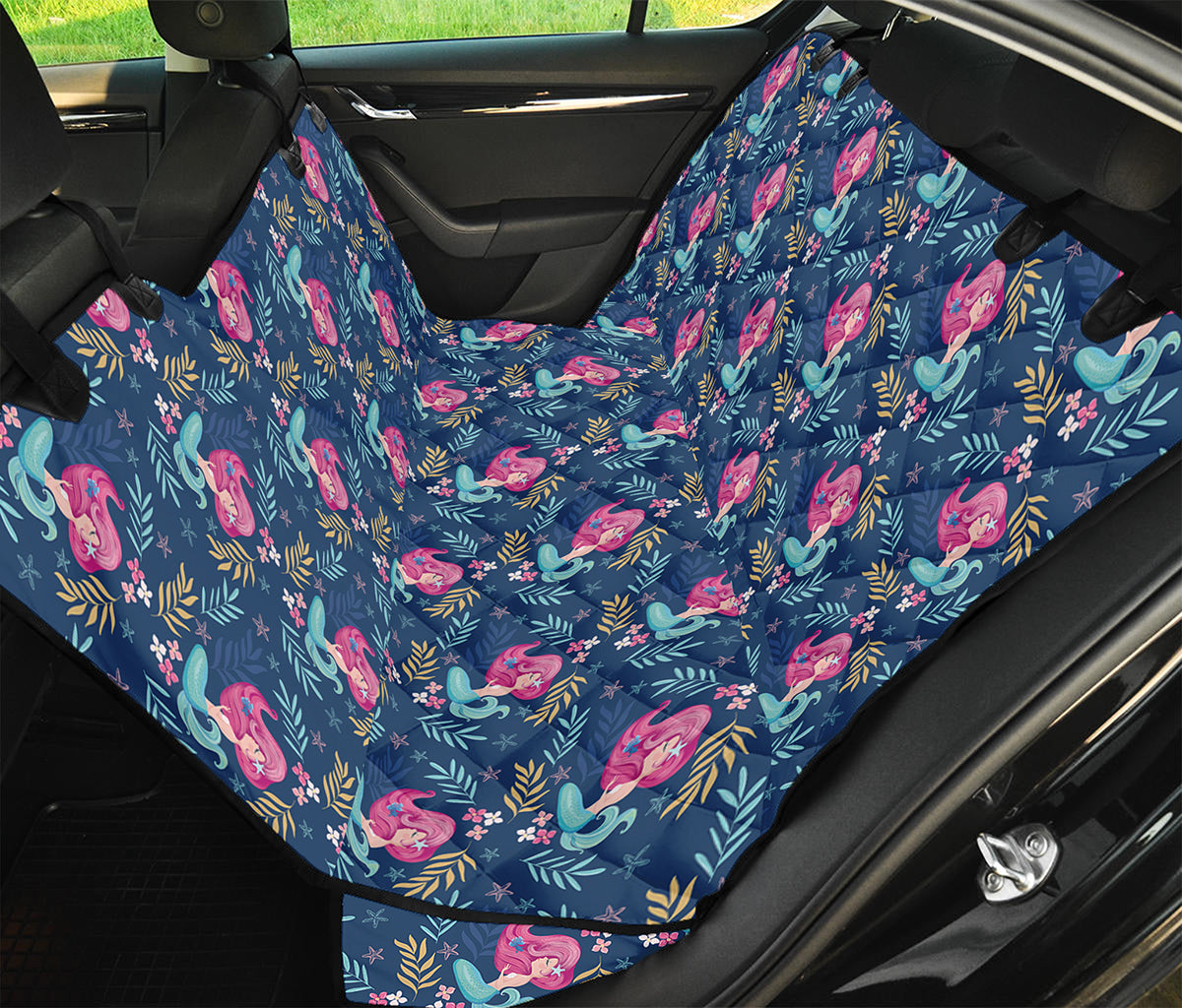 Little Cute Mermaid Pattern Print Pet Car Back Seat Cover