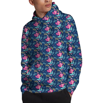 Little Cute Mermaid Pattern Print Pullover Hoodie