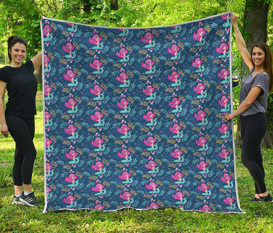 Little Cute Mermaid Pattern Print Quilt