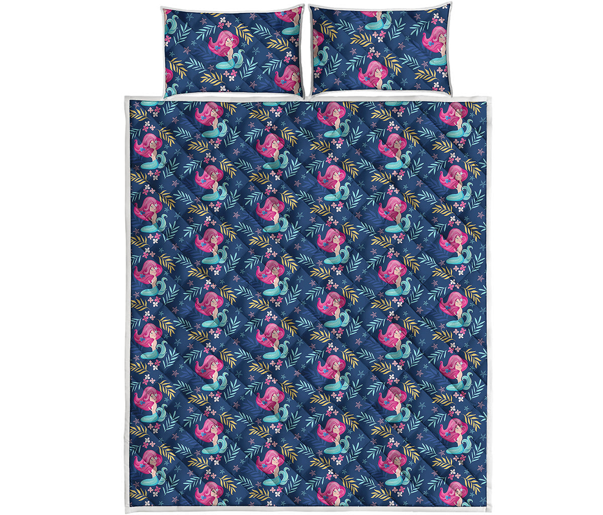 Little Cute Mermaid Pattern Print Quilt Bed Set