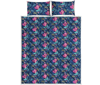 Little Cute Mermaid Pattern Print Quilt Bed Set