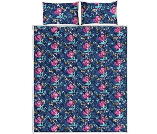 Little Cute Mermaid Pattern Print Quilt Bed Set
