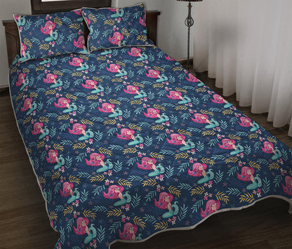 Little Cute Mermaid Pattern Print Quilt Bed Set
