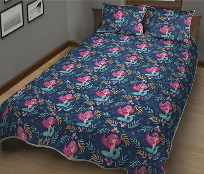 Little Cute Mermaid Pattern Print Quilt Bed Set