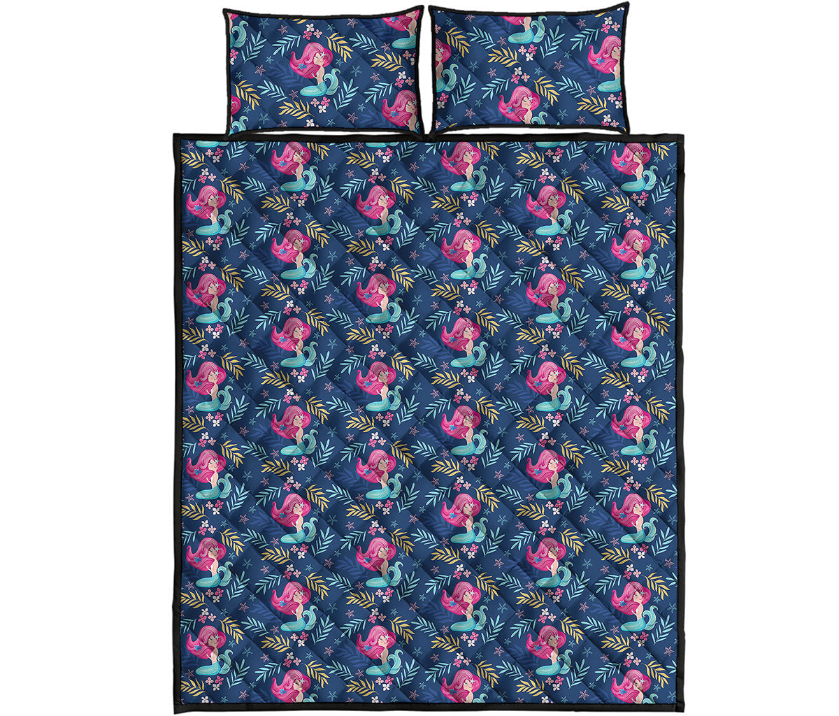 Little Cute Mermaid Pattern Print Quilt Bed Set
