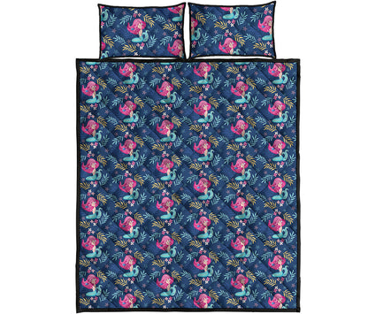 Little Cute Mermaid Pattern Print Quilt Bed Set