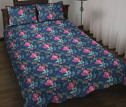 Little Cute Mermaid Pattern Print Quilt Bed Set