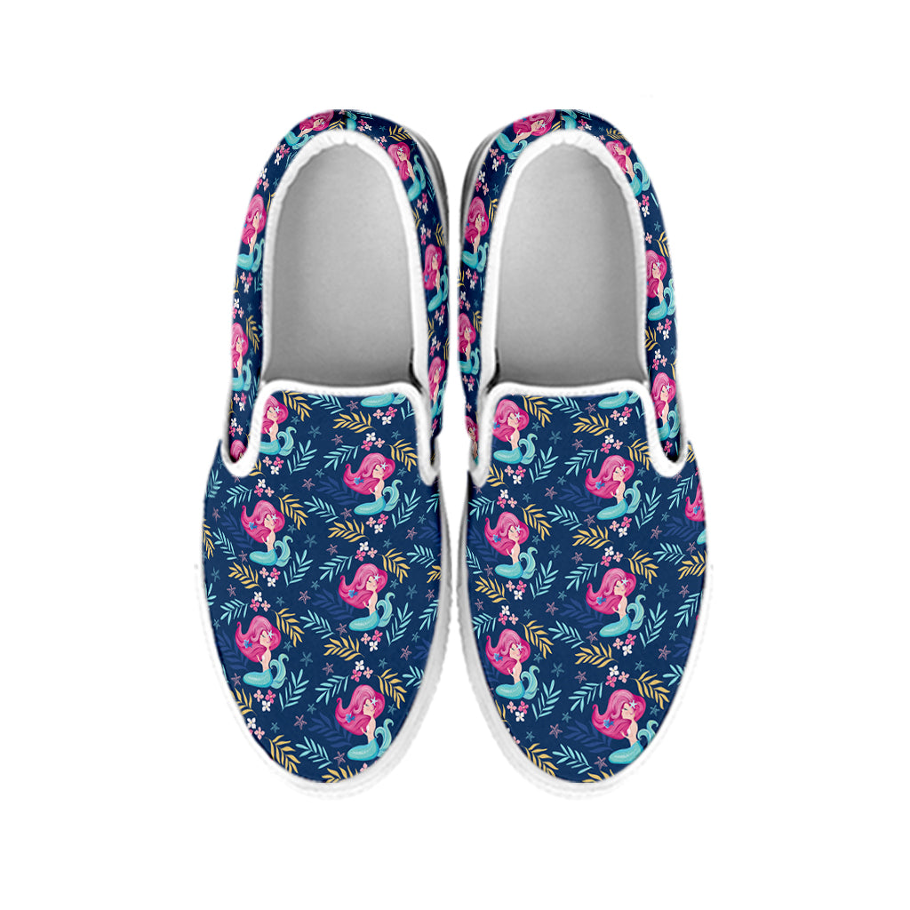 Little Cute Mermaid Pattern Print White Slip On Shoes