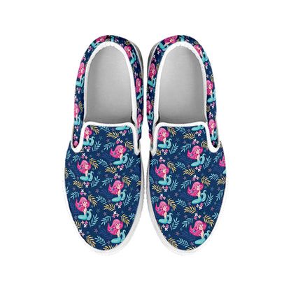 Little Cute Mermaid Pattern Print White Slip On Shoes
