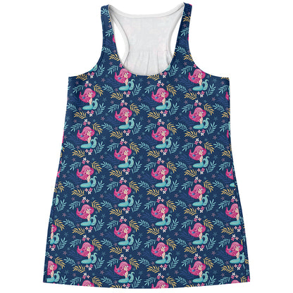 Little Cute Mermaid Pattern Print Women's Racerback Tank Top
