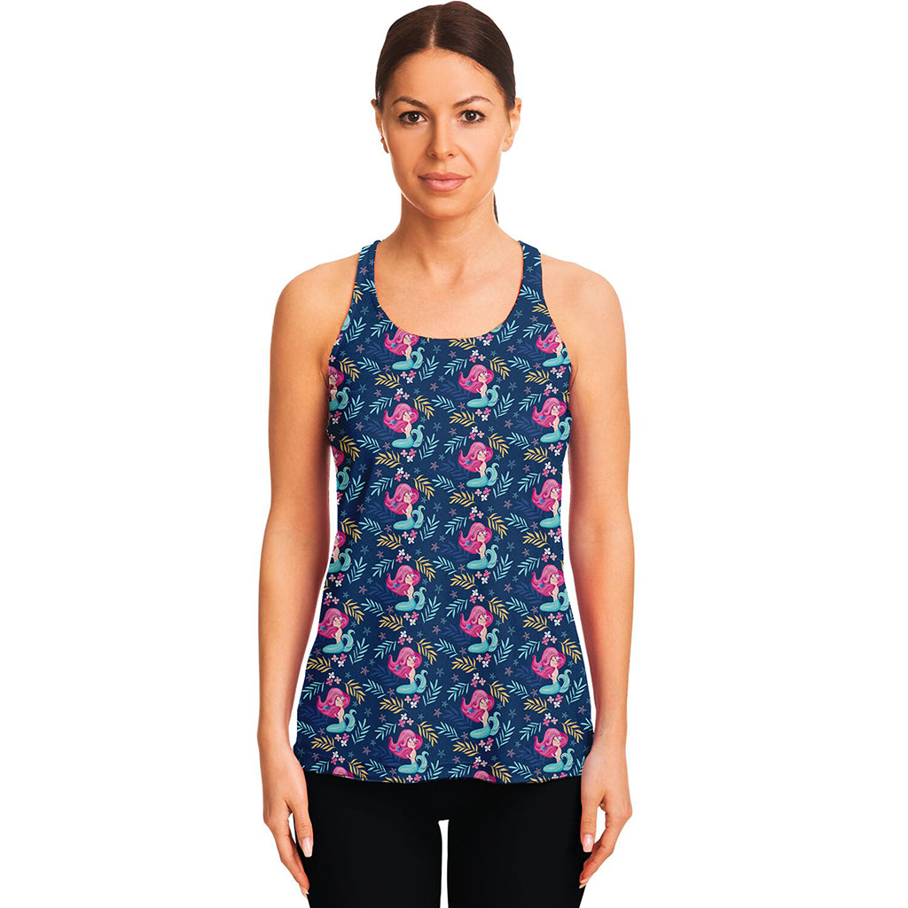 Little Cute Mermaid Pattern Print Women's Racerback Tank Top
