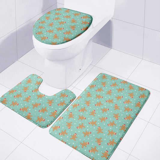 Little Gingerbread Man Pattern Print 3 Piece Bath Mat Set