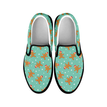 Little Gingerbread Man Pattern Print Black Slip On Shoes
