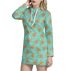 Little Gingerbread Man Pattern Print Hoodie Dress