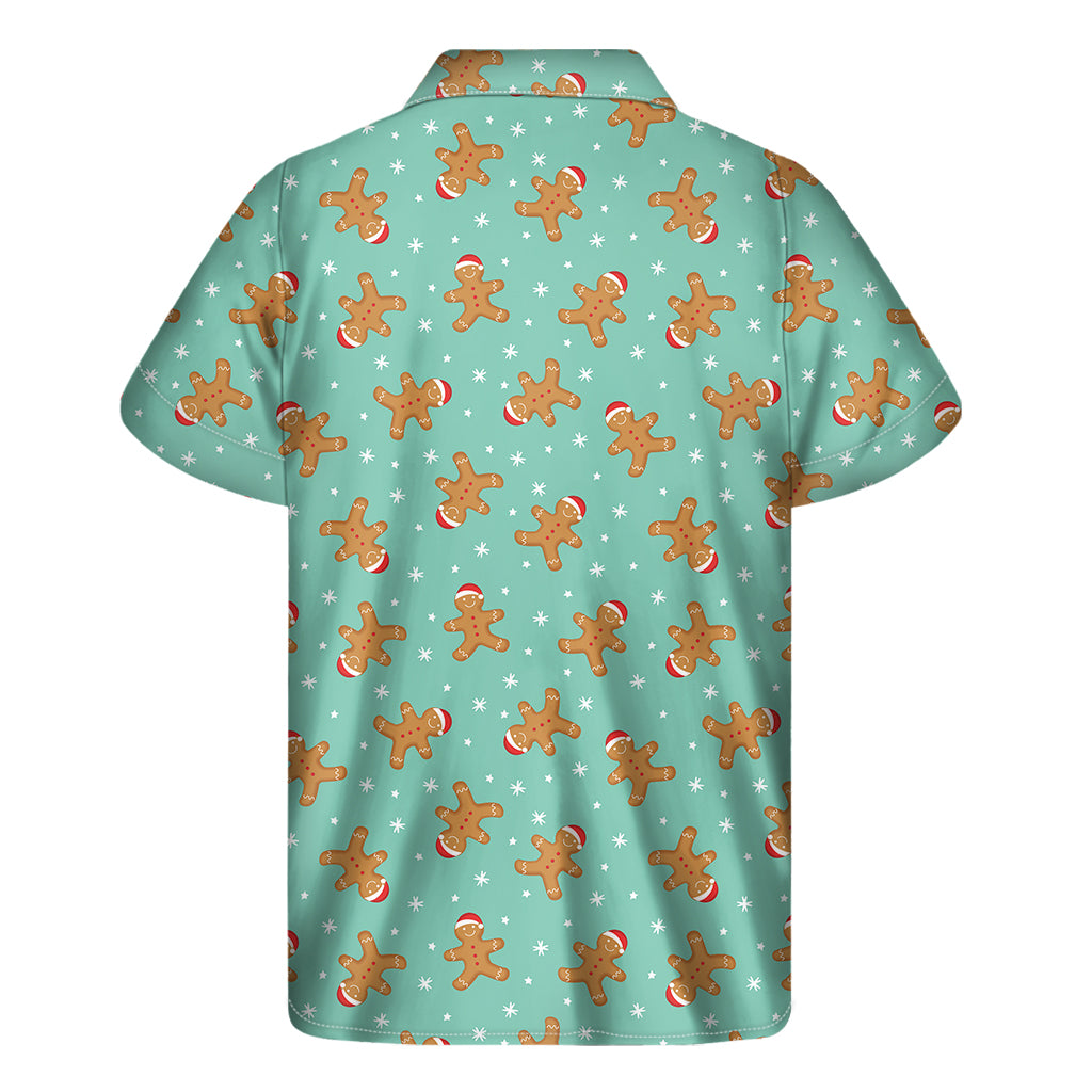 Little Gingerbread Man Pattern Print Men's Short Sleeve Shirt