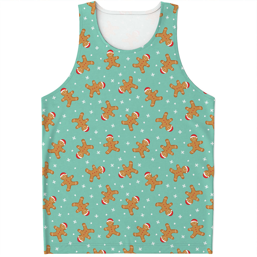 Little Gingerbread Man Pattern Print Men's Tank Top