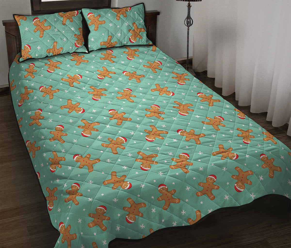 Little Gingerbread Man Pattern Print Quilt Bed Set