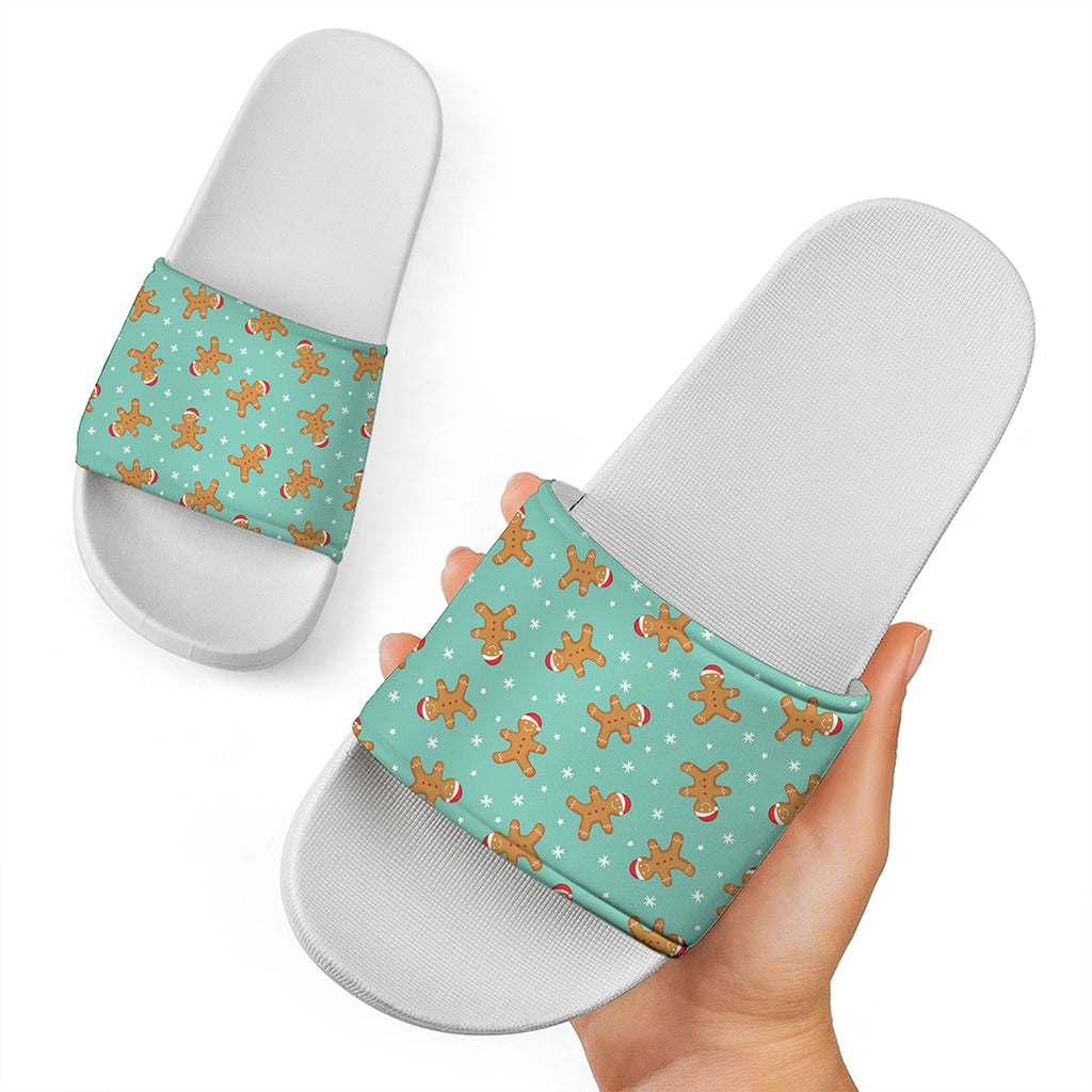 Little Gingerbread Man Pattern Print White Slide Sandals