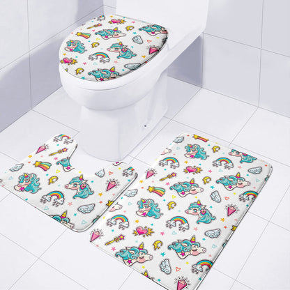 Little Girly Unicorn Pattern Print 3 Piece Bath Mat Set