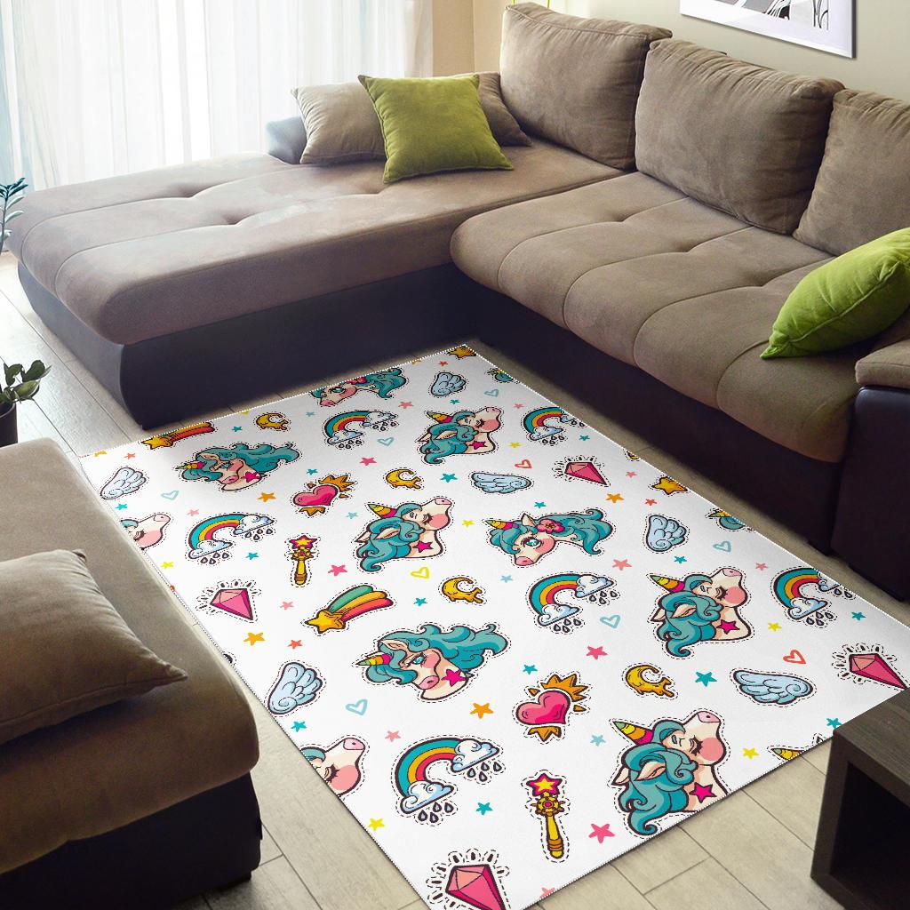 Little Girly Unicorn Pattern Print Area Rug GearFrost