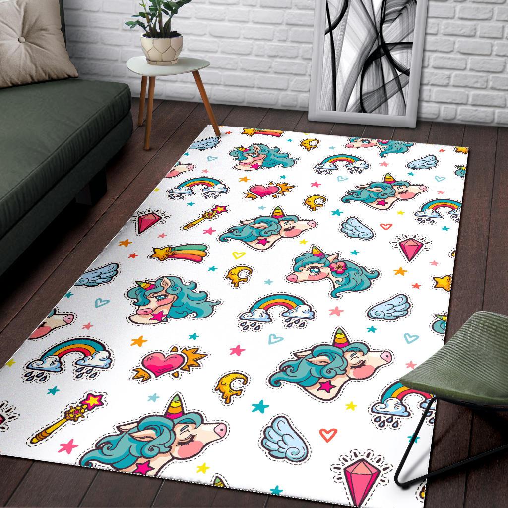 Little Girly Unicorn Pattern Print Area Rug GearFrost