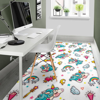 Little Girly Unicorn Pattern Print Area Rug GearFrost