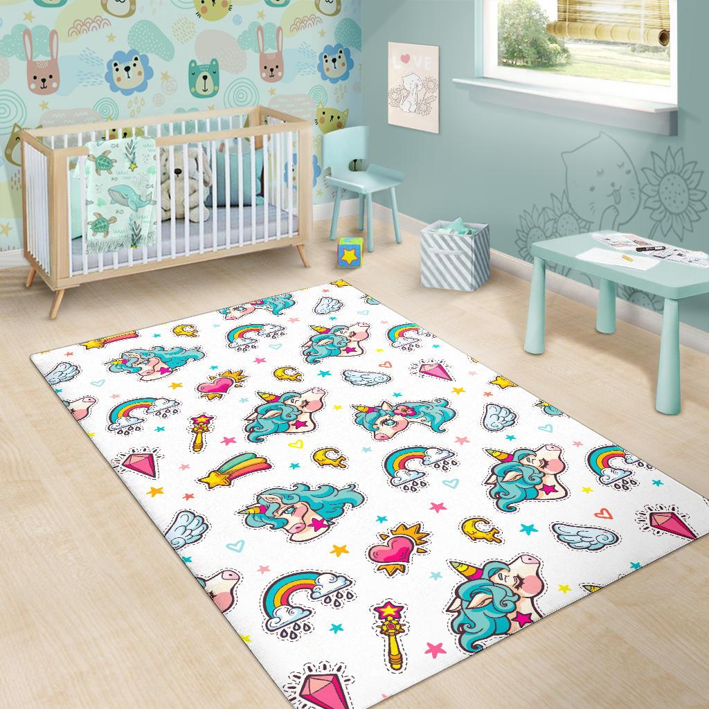 Little Girly Unicorn Pattern Print Area Rug GearFrost