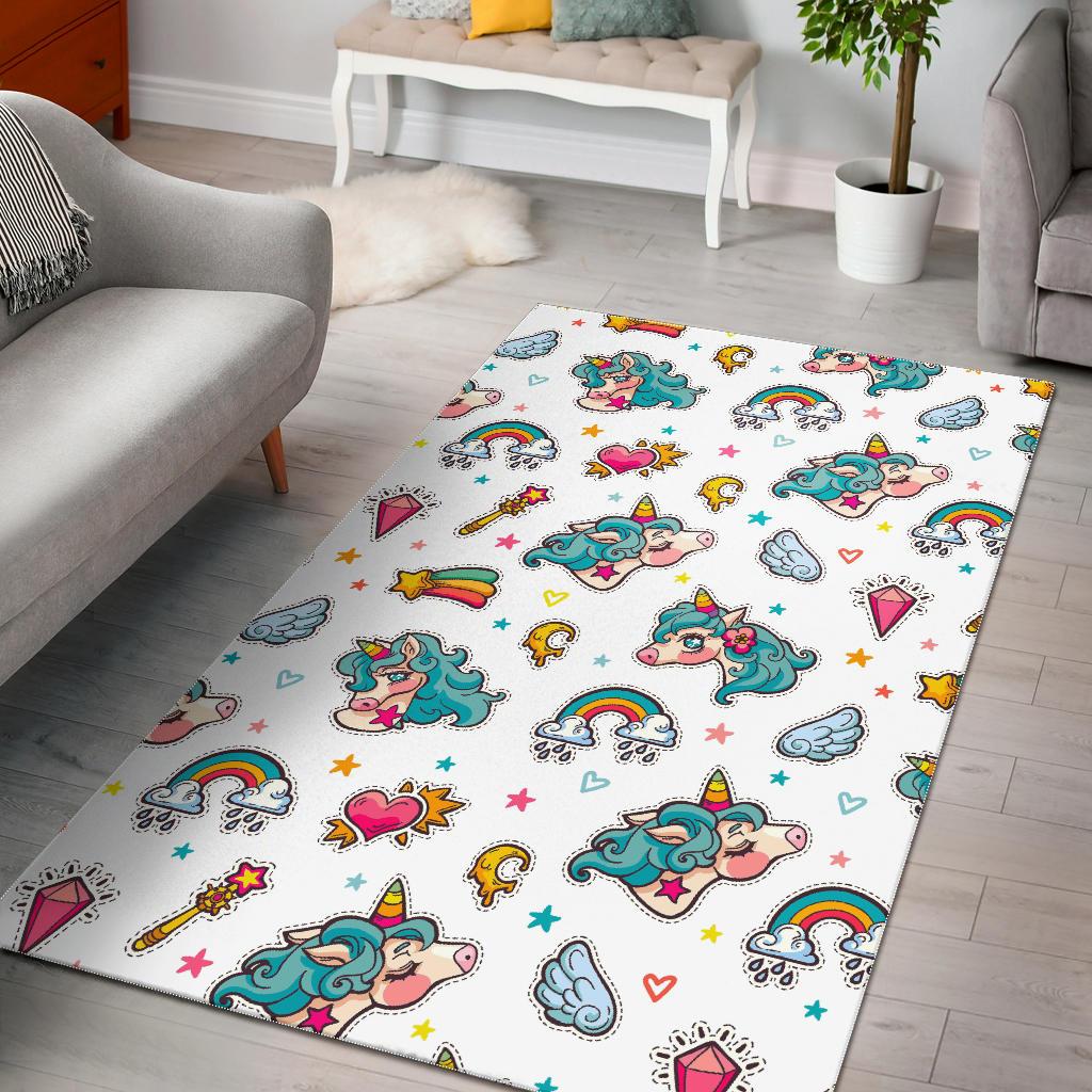 Little Girly Unicorn Pattern Print Area Rug GearFrost