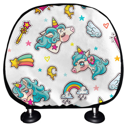 Little Girly Unicorn Pattern Print Car Headrest Covers