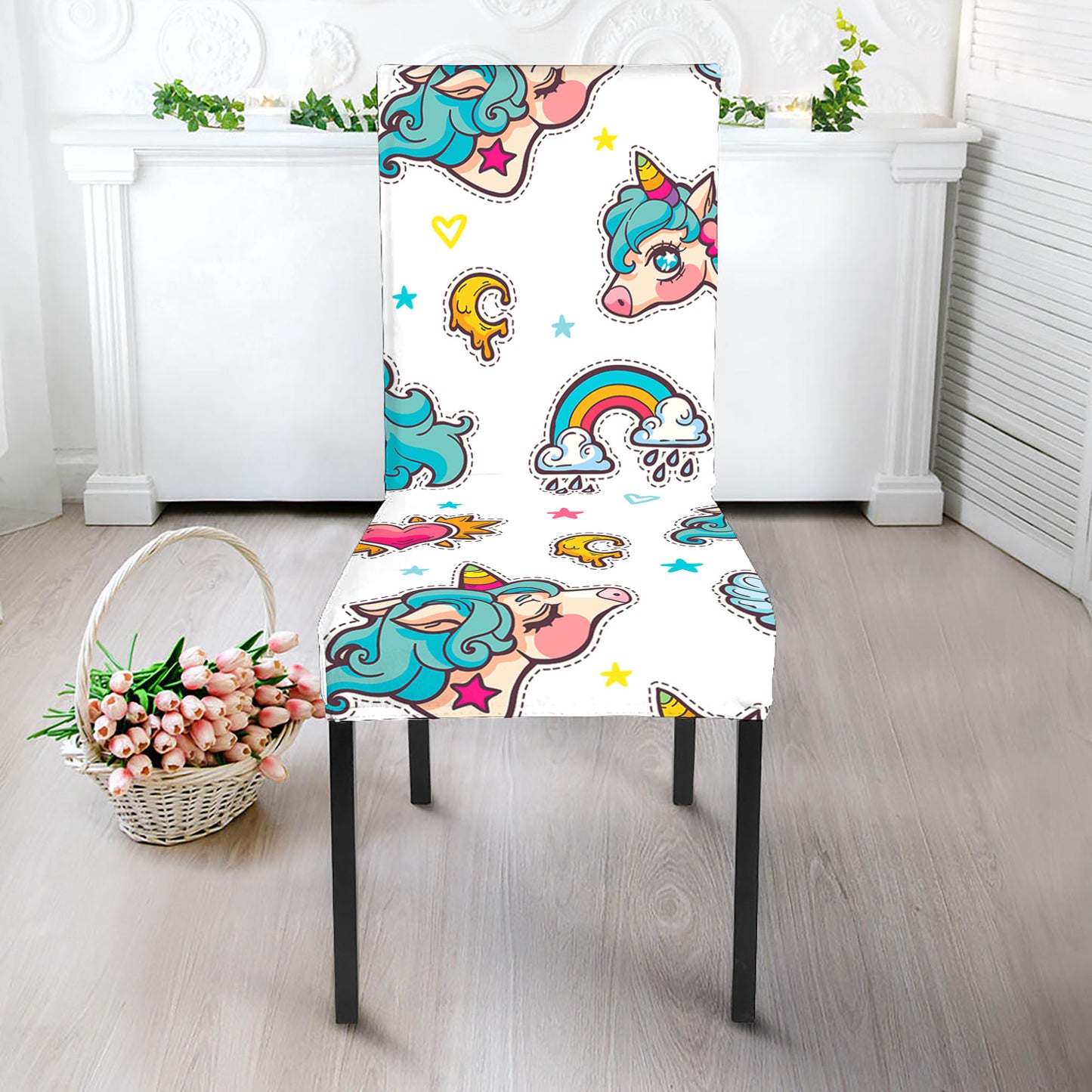 Little Girly Unicorn Pattern Print Dining Chair Slipcover