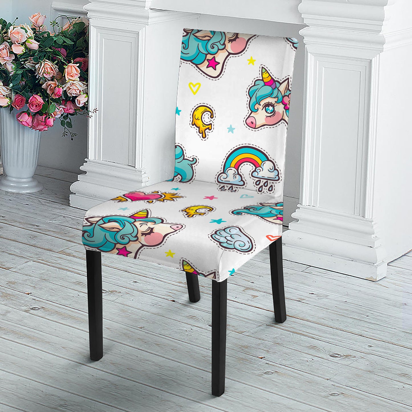 Little Girly Unicorn Pattern Print Dining Chair Slipcover