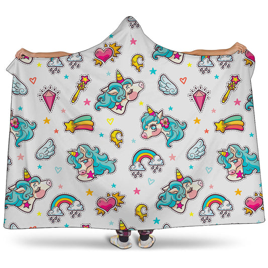 Little Girly Unicorn Pattern Print Hooded Blanket